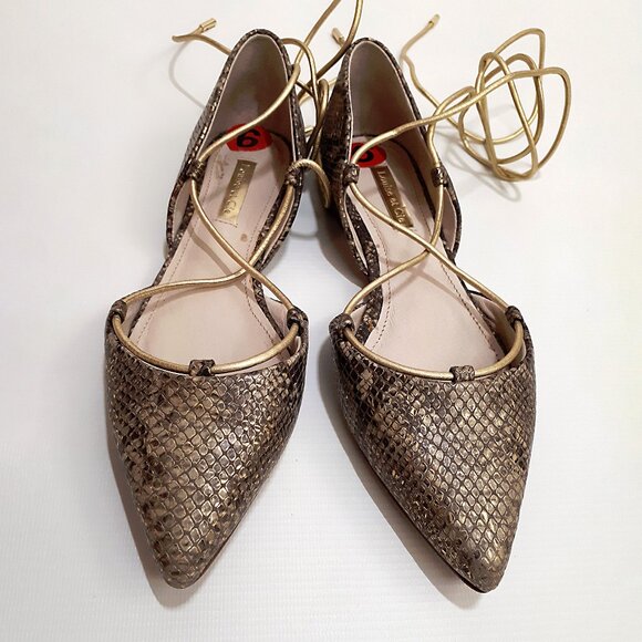 LOUISE ET CIE d'Orsay Ballerina Flats with Ankle Wrap in Metallic Snakeskin - Picture 3 of 11
